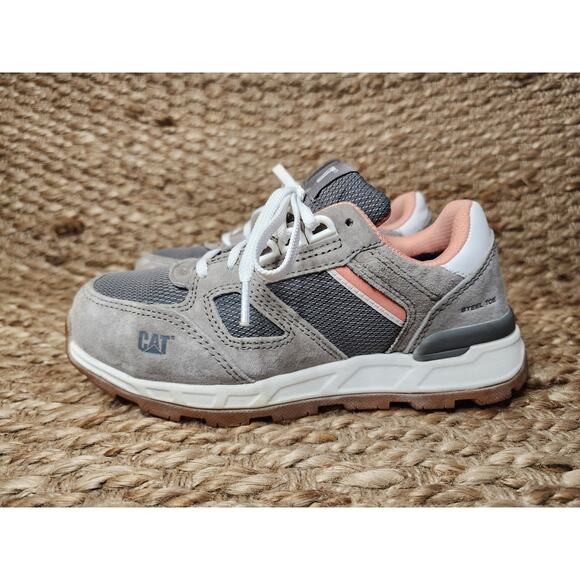 Caterpillar Women's 5 Woodward Gray Pink Suede Steel Toe Work Construction Shoe - Picture 2 of 11